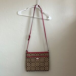 Coach Signature Canvas Signature File Bag Khaki/Classic Red